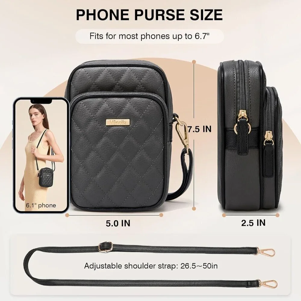 Vegan Leather Crossbody Bag Women Small Phone Purse Wallet with Card Slots